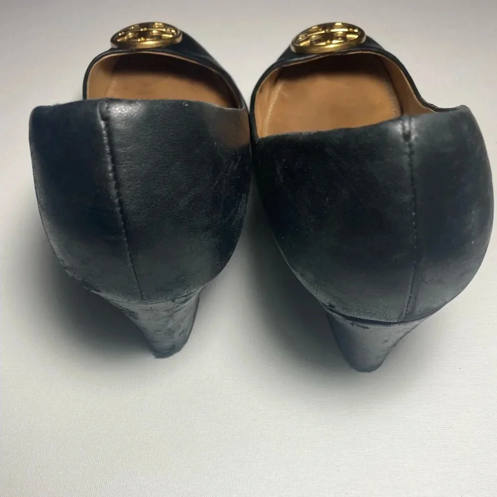 Tory Burch Wedge Heels with Gold Emblems